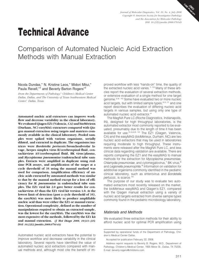 Comparison of Automated Nucleic Acid Extraction | PDF | Polymerase ...