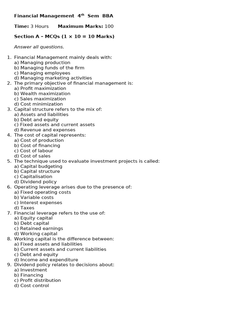 Financial Management 4th Sem BBA VST | PDF | Capital Budgeting ...