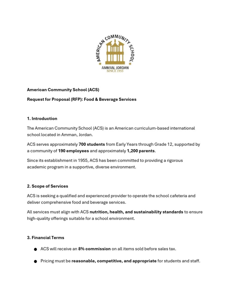 (RFP) Food & Beverage Services Final | PDF | Foods | Menu