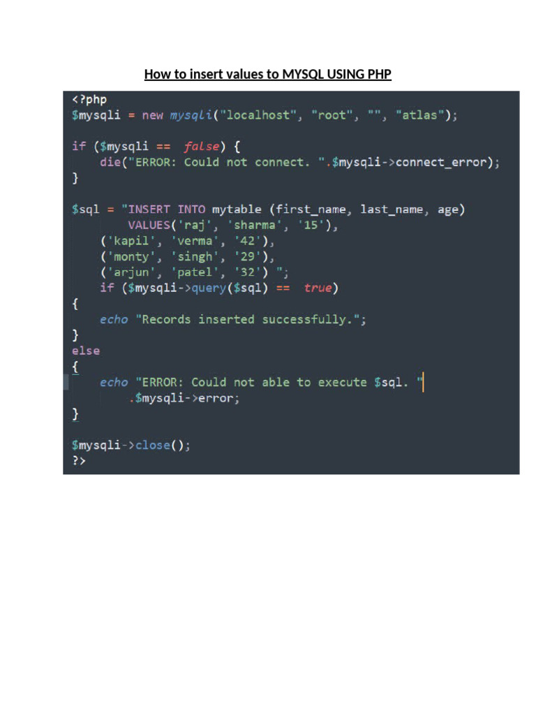 How to Insert Values to MYSQL USING PHP | PDF