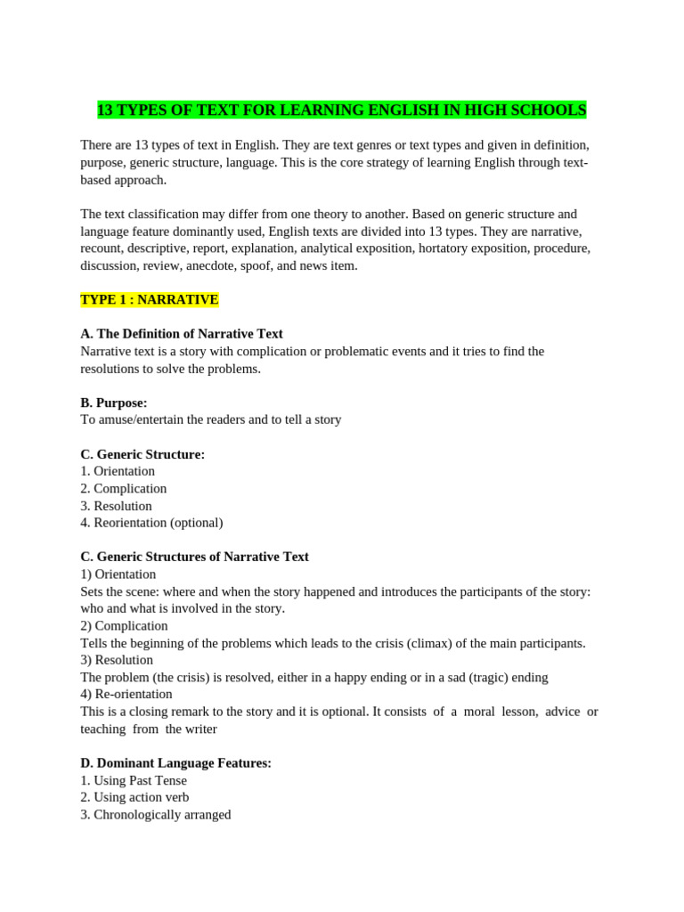 13 Types of Text - Mr Idp Class | PDF | Grammatical Tense | Verb