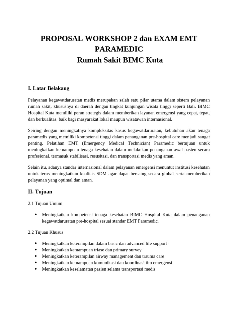 Proposal Workshop 2 Emt Paramedic | PDF