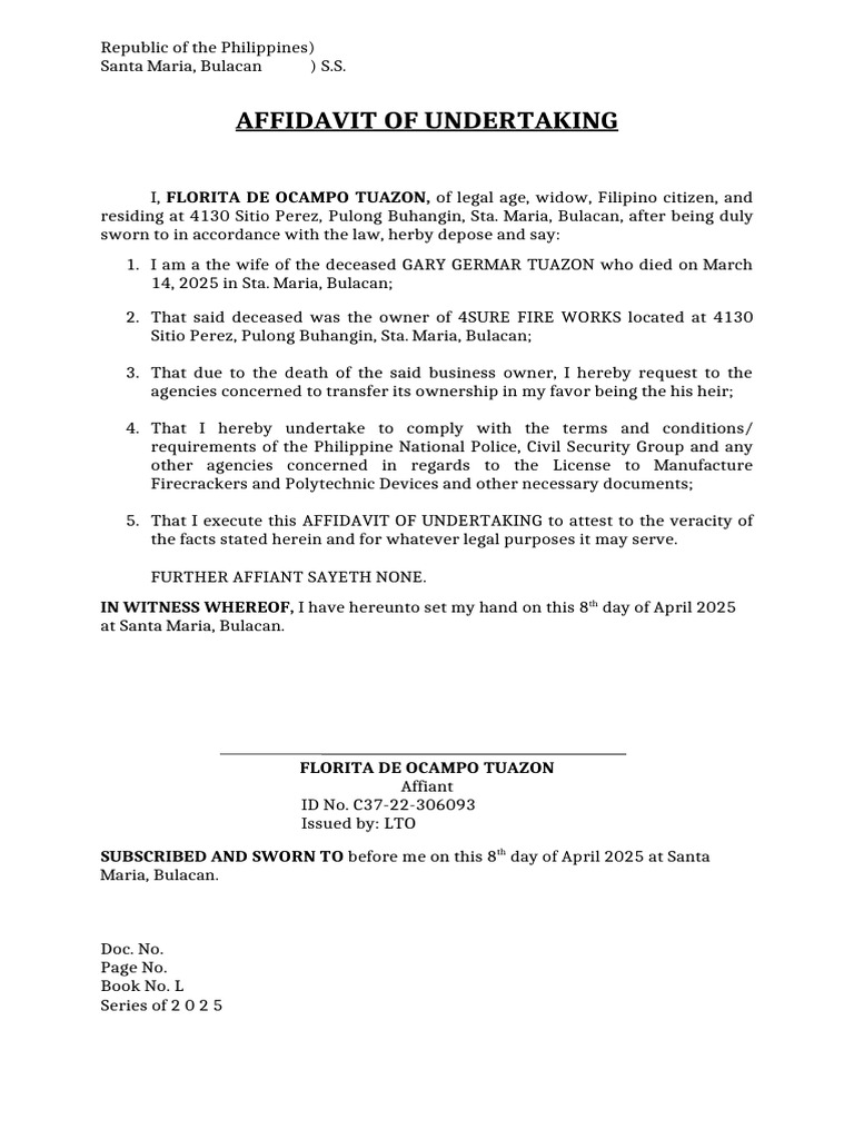 Undertaking Tuazon | PDF