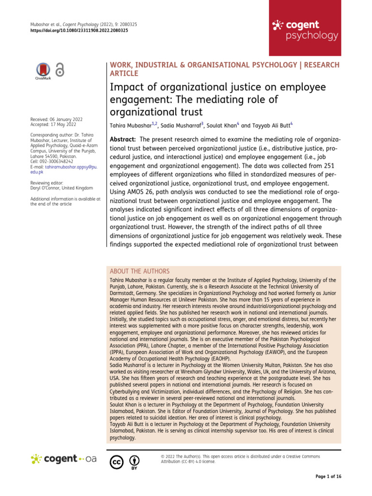 Impact of Organizational Justice on Employee Engag | PDF