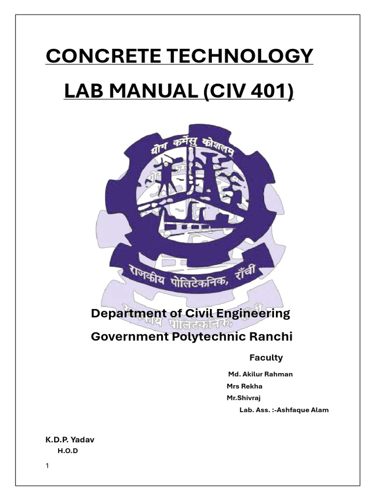 Concrete Technology Lab Manual | PDF | Concrete
