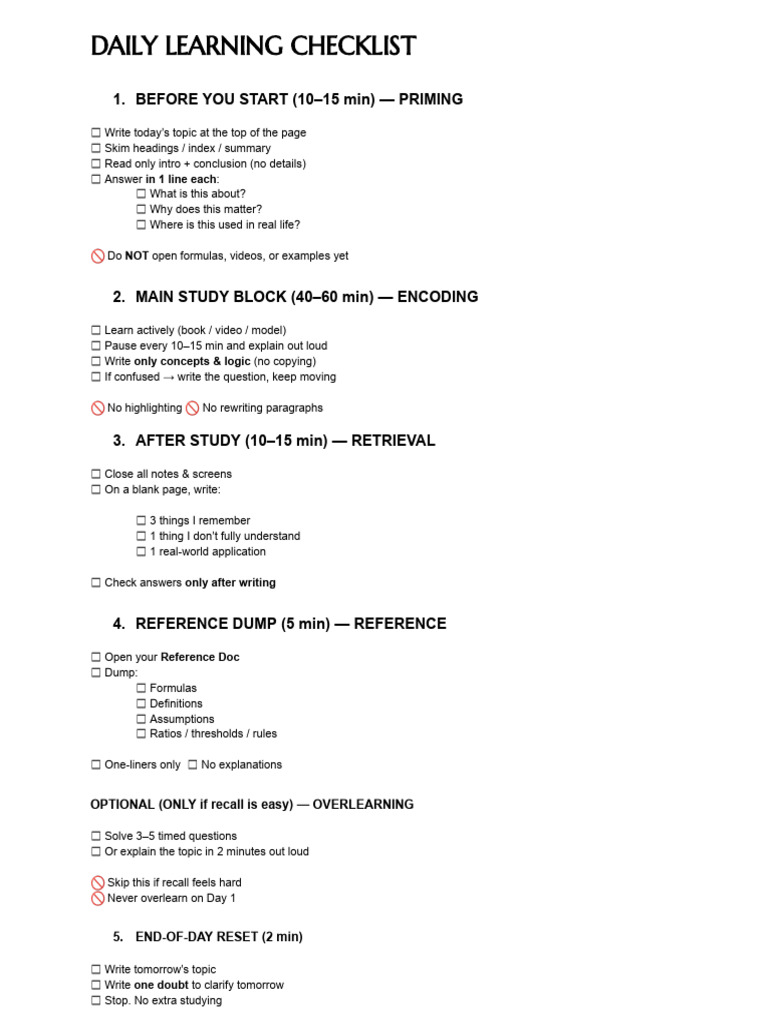 Daily Learning Checklist | PDF