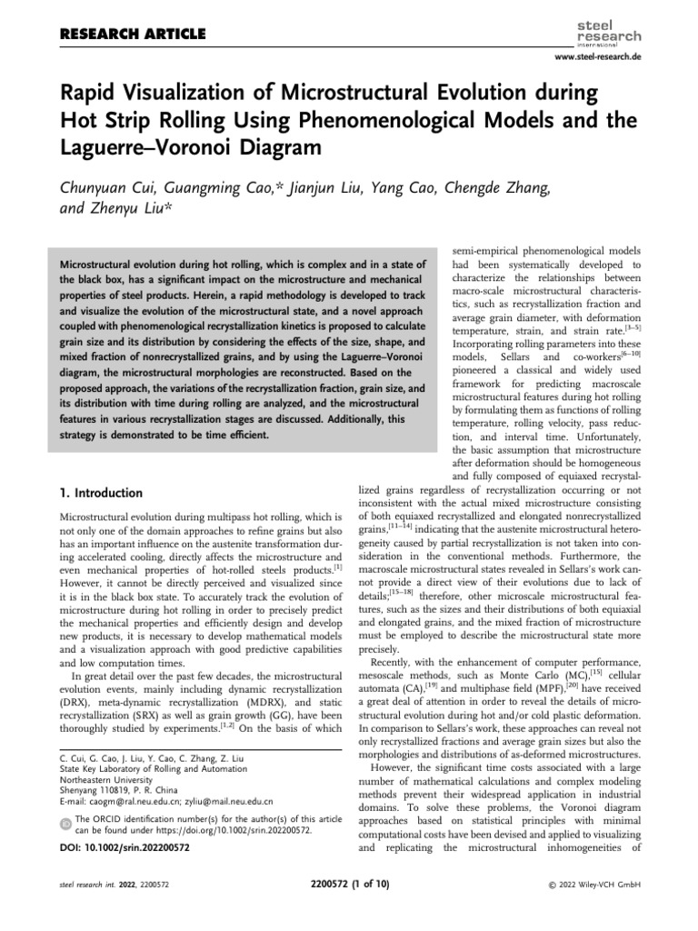 Rapid Visualization of Microstructural Evolution During Hot Strip ...