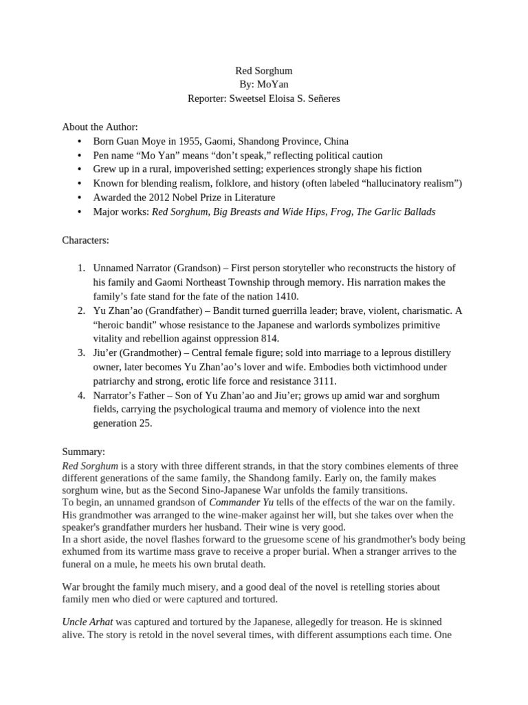 Red Sorghum Handout | PDF