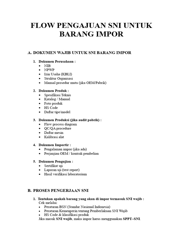 Flow Pengajuan Sni Untuk Barang Impor | PDF