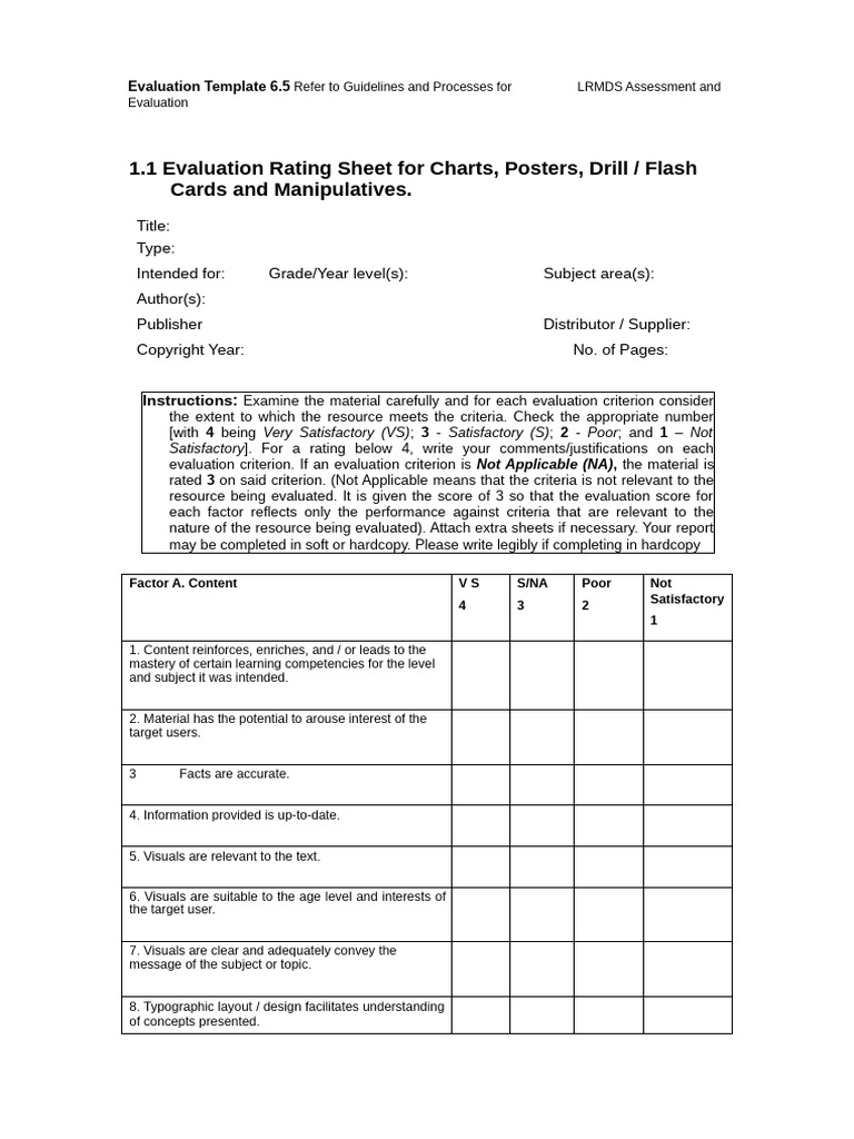 6.5 Evaluation Rating Sheet For Chart | PDF | Typography | Page Layout