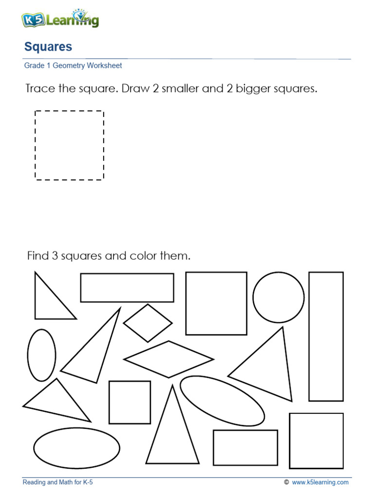 Grade 1 Geometry Identify Squares | PDF