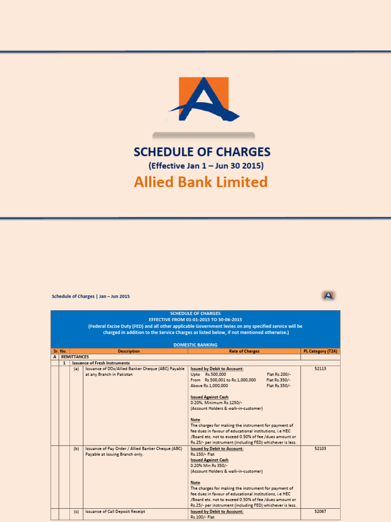 Schedule of Charges Jan 1 Jun 30 2015 | PDF