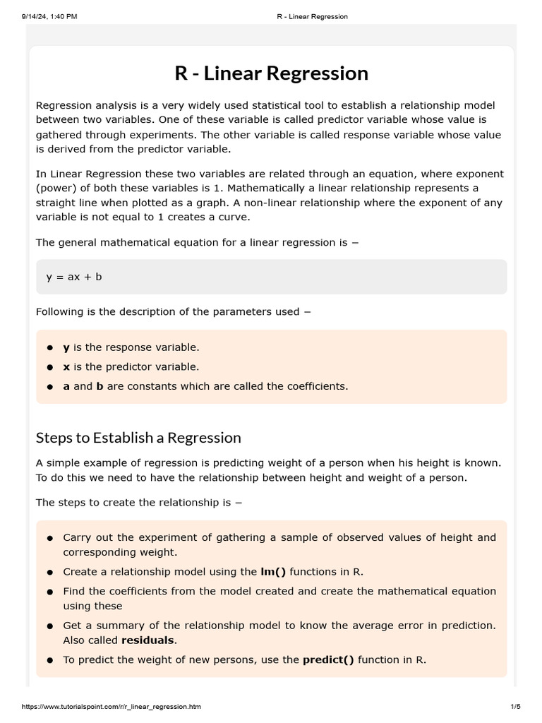 R - Linear Regression | PDF | Regression Analysis | Linear Regression