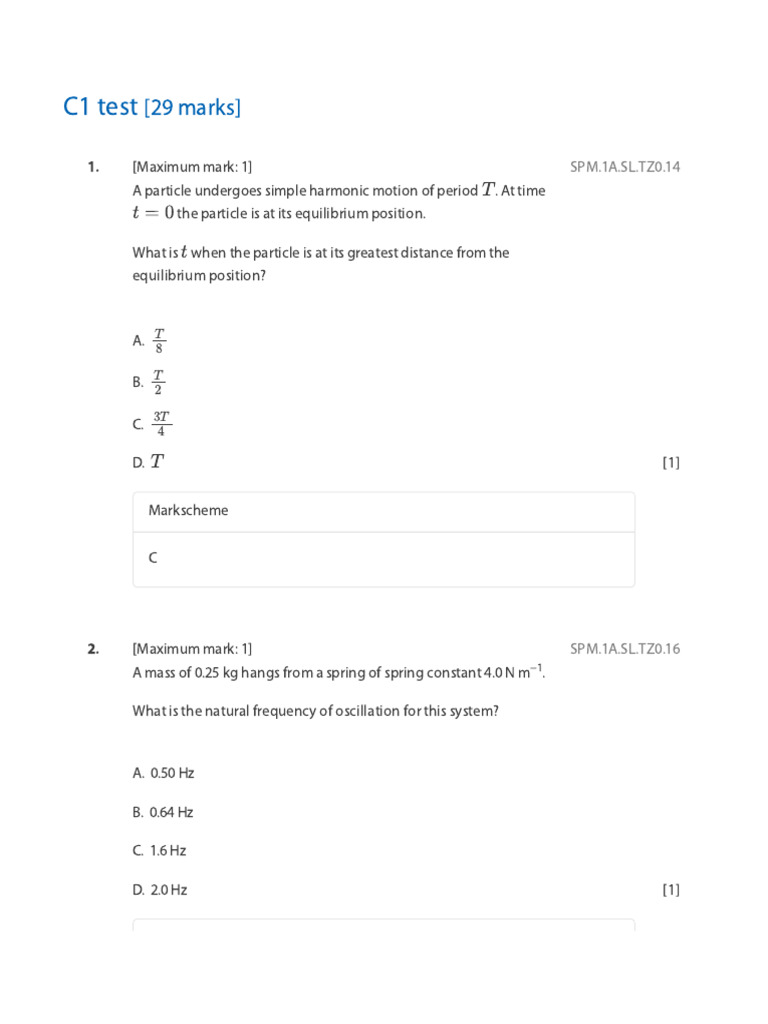 C1 test | PDF | Oscillation | Classical Mechanics
