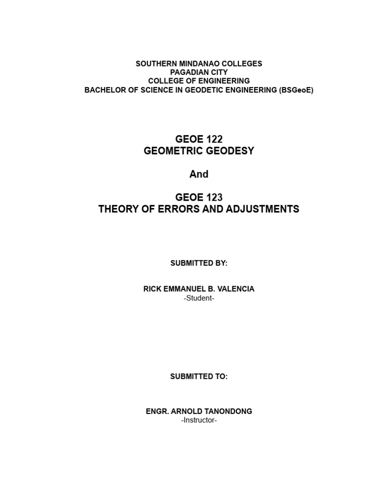 Geometric Geodesy Theory of Errors ANSWERS | PDF