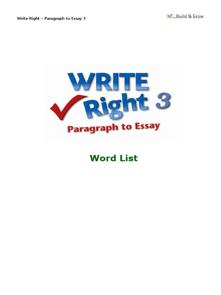 Write Right Paragraph to Essay 3_Word List | PDF