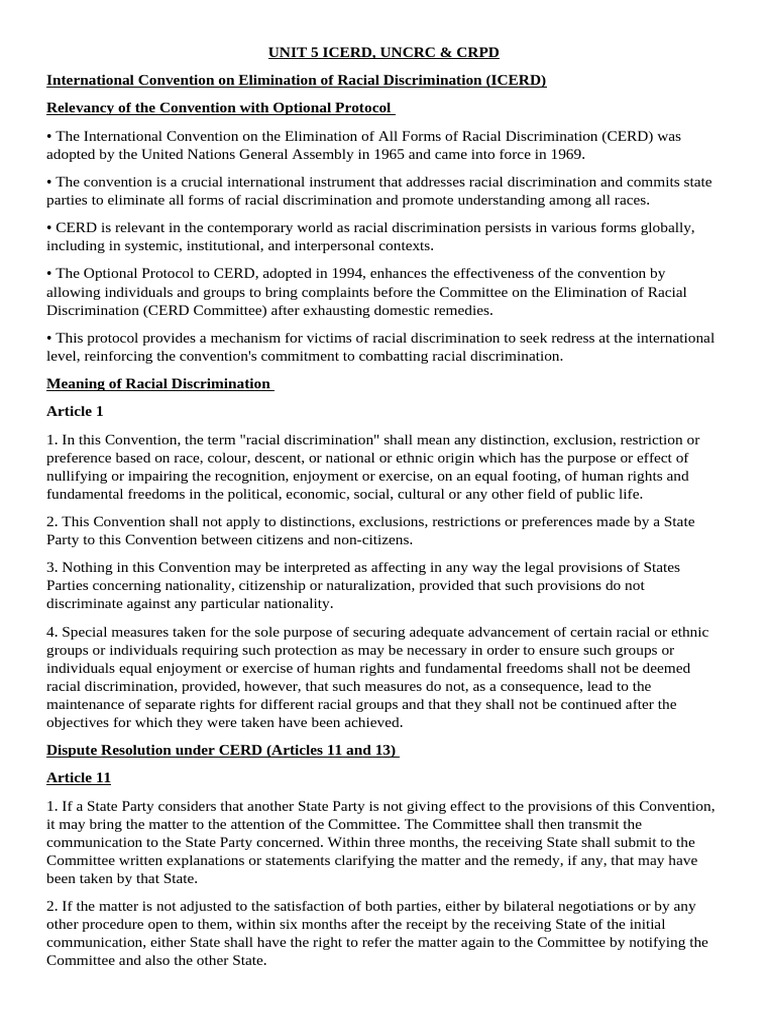 UNIT 5 ICERD, UNCRC & CRPD | PDF | Convention On The Rights Of The ...