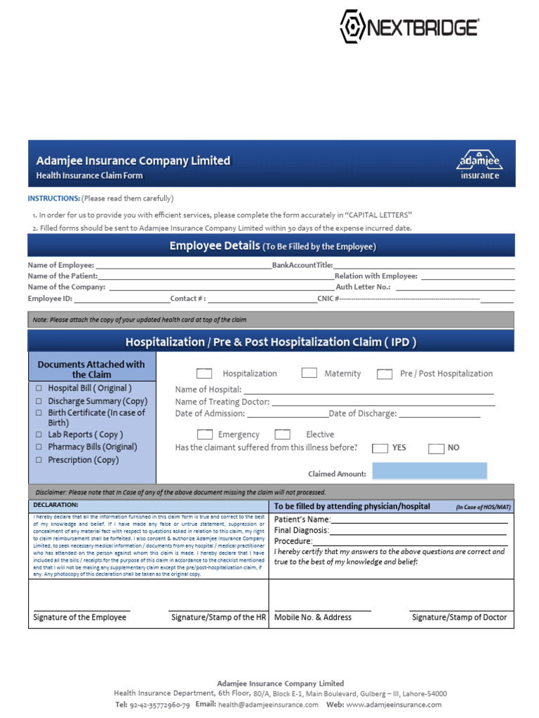 Nxb Hr t 08 Private Ipd Claim Form 73875714860 | PDF | Hospital ...
