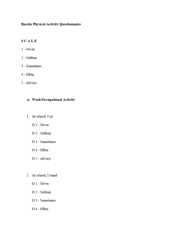 Baecke Physical Activity Questionnaire | PDF | Chess Theory | Chess
