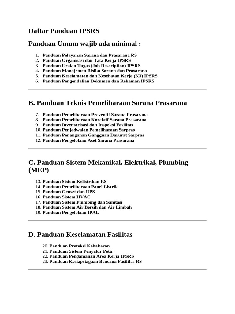Daftar Panduan IPSRS | PDF
