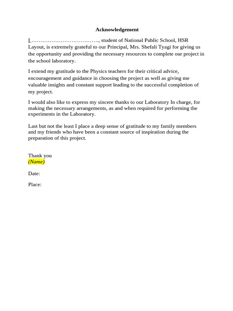 Project Acknowledgement Format | PDF