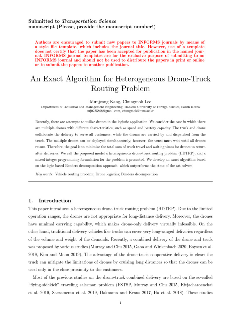 An Exact Algorithm for Heterogeneous Drone-Truck | PDF | Algorithms ...