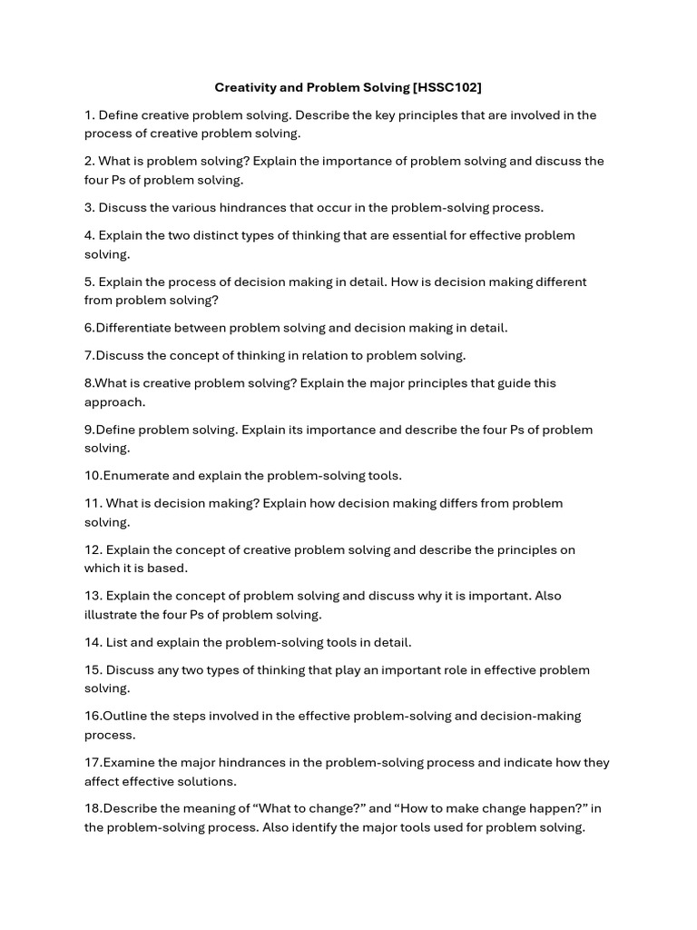 Creativity and Problem Solving [HSSC102] QUESTION | PDF
