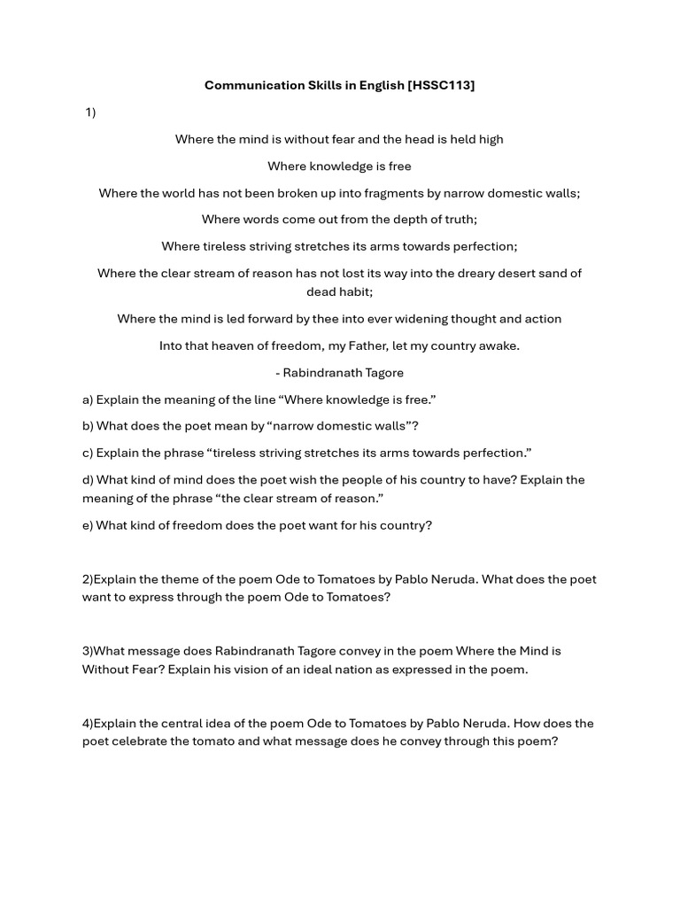 Communication Skills in English [HSSC113] QUES. | PDF