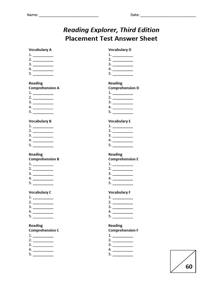 Reading Explorer 3e Placement Test Answer Sheet | PDF | Chess Theory ...