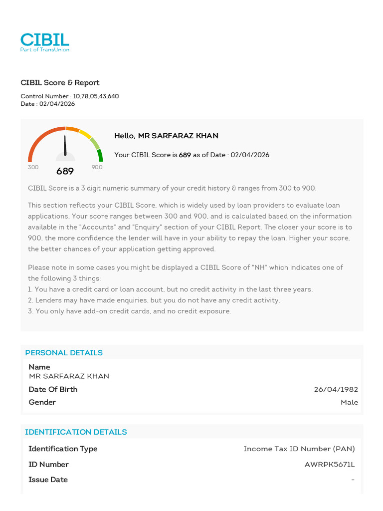 Cibil Report | PDF | Credit | Finance & Money Management