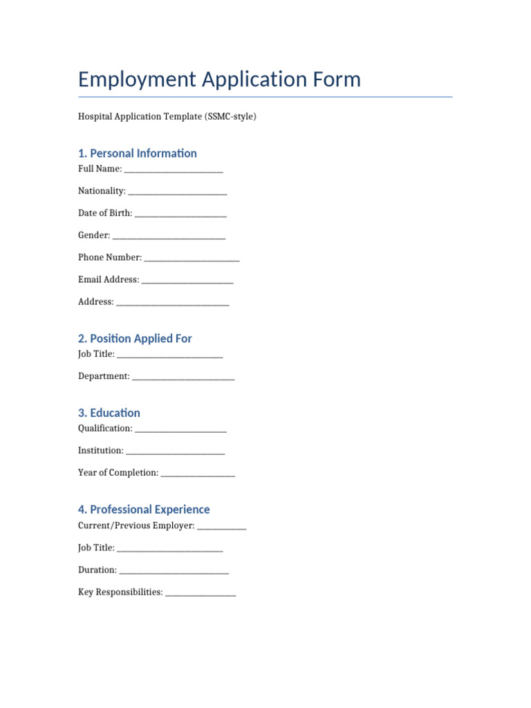 SSMC Employment Application Form | PDF