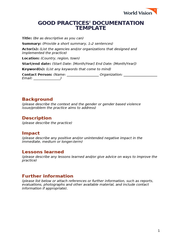 Best Practice Documentation Template_2 | PDF