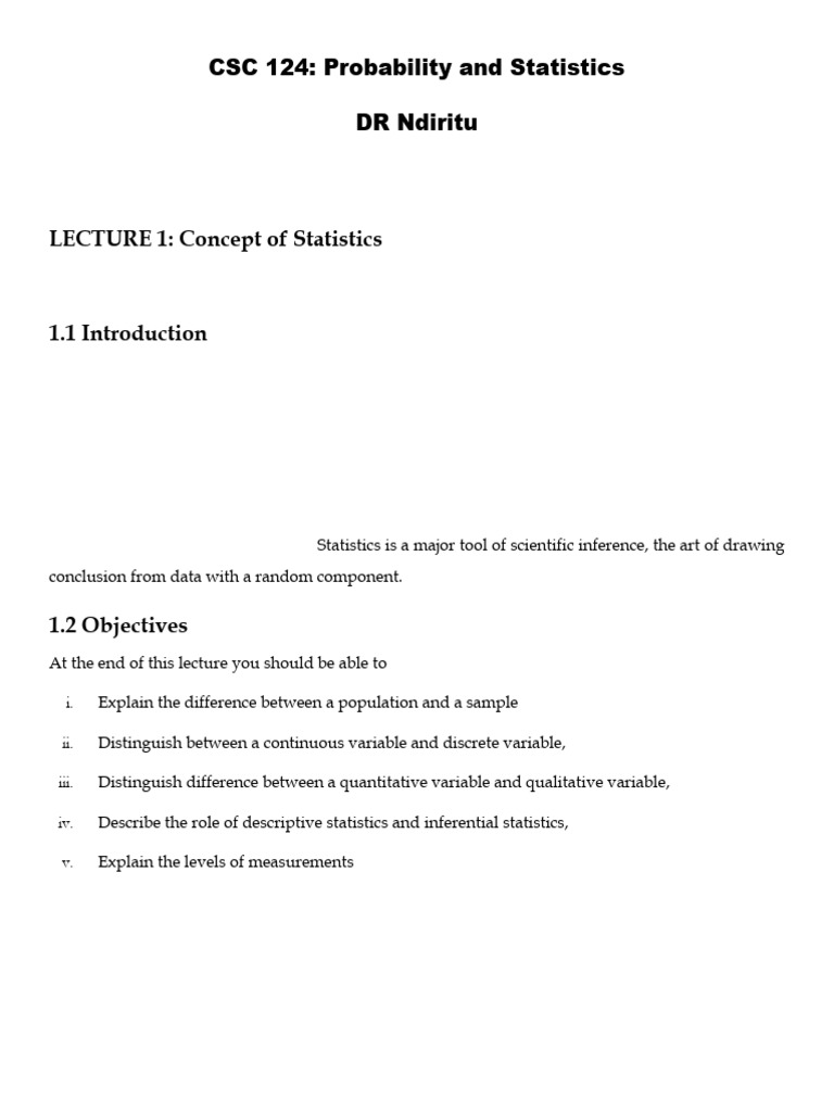 Lecture One Probability & Statistics II | PDF | Level Of Measurement ...