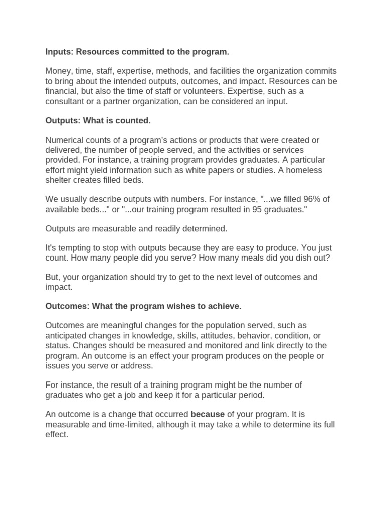 Inputs Outputs Outcome Impact KPIs | PDF | Performance Indicator ...