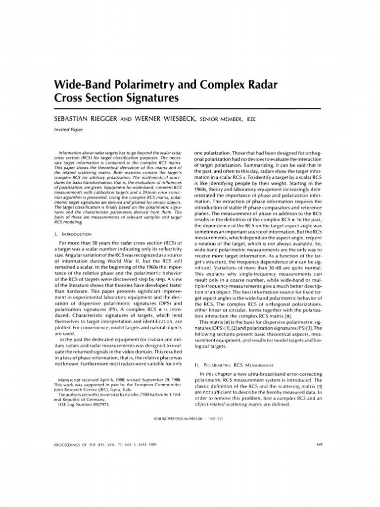 Wide-Band Polarimetry and Complex Radar Cross Section Signatures | PDF ...