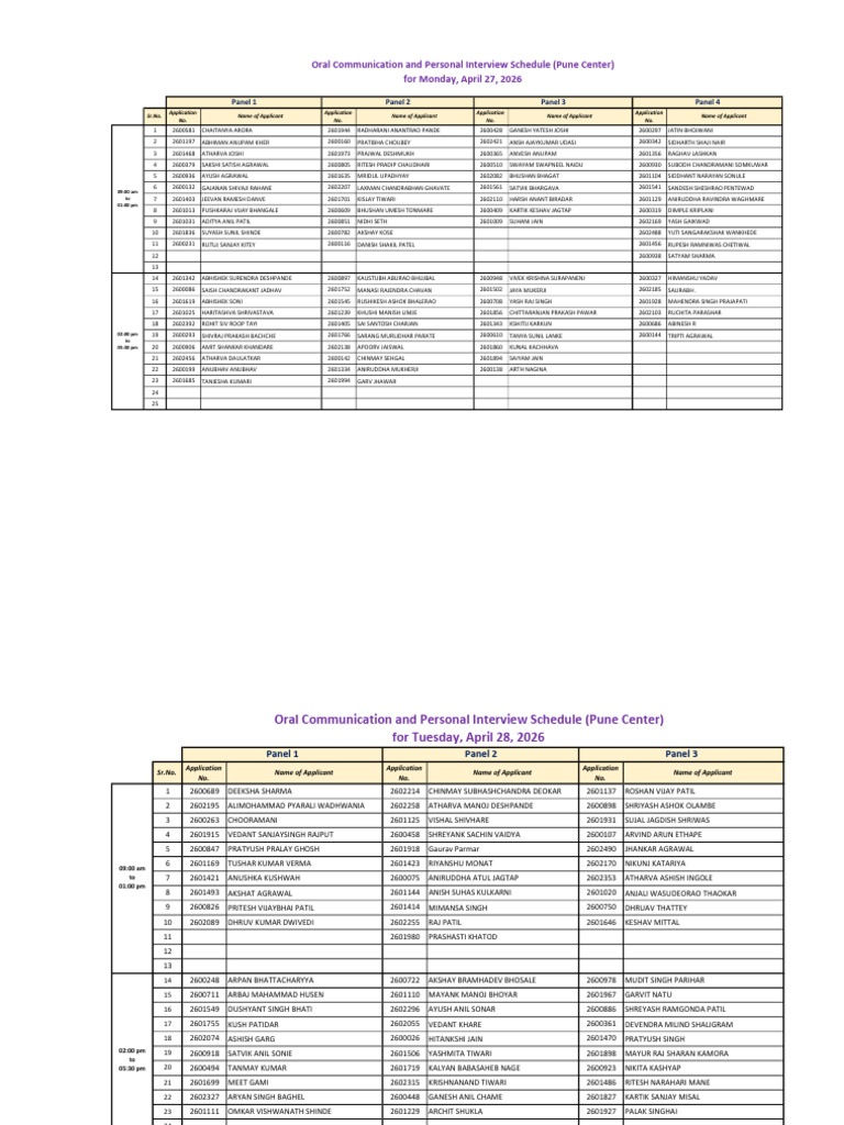 OCPI Schedule Pune Center | PDF