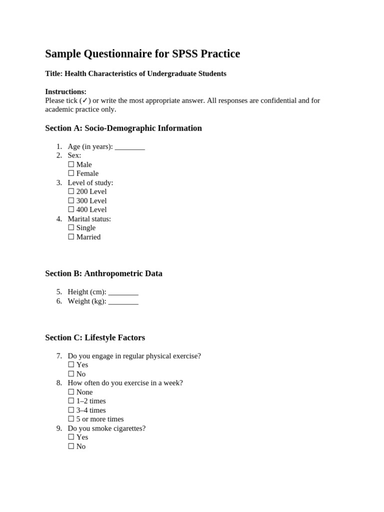 Sample Questionnaire for COM 202 | PDF