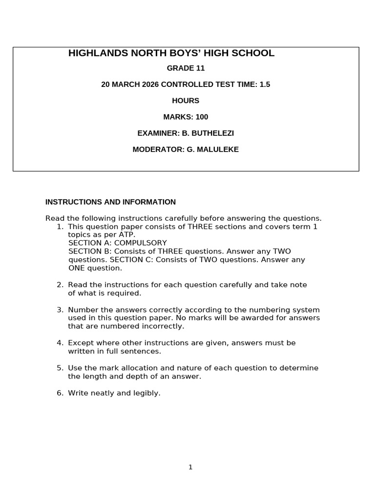 Grade 11 Term 1 Test 2026 | PDF | Economics | Employment