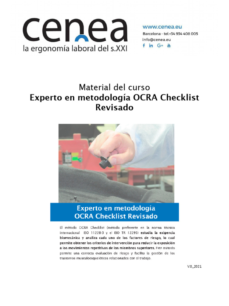 Material Del Curso Experto en Metodologia OCRA Checklist Revisado_V.0 ...