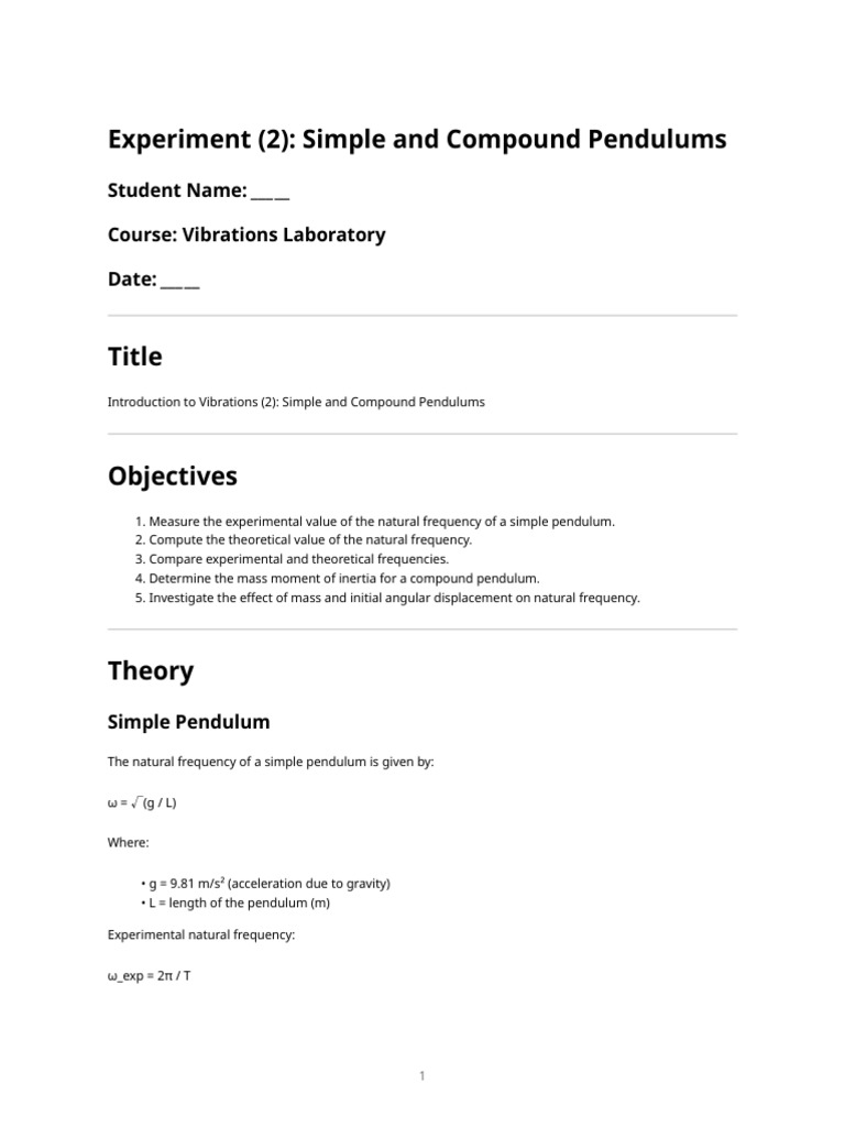 Simple And Compound Pendulum Lab Report | PDF | Pendulum | Mass