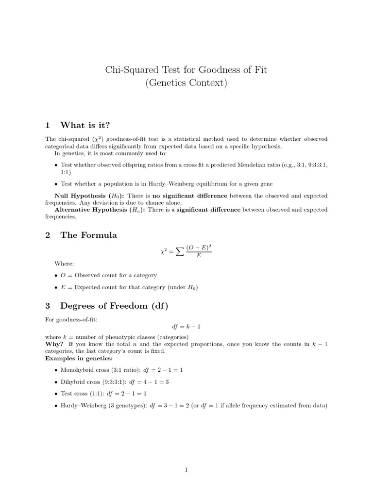 Chi Squared Test for Goodness of Fit Notes | PDF | Chi Squared Test ...