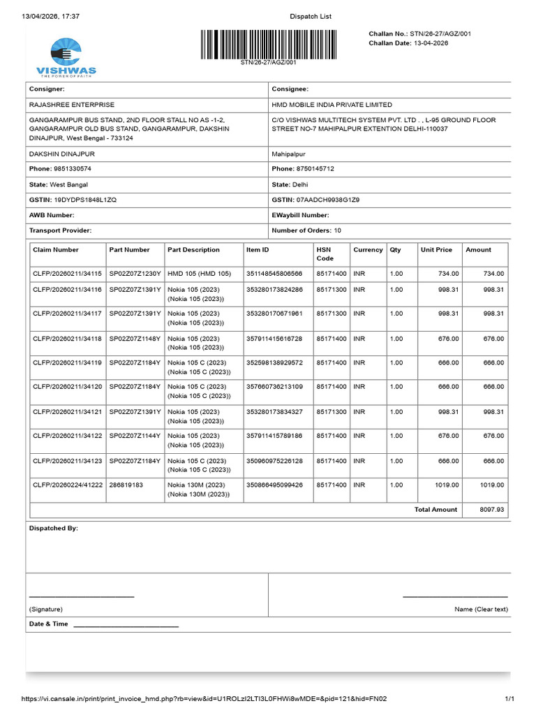 Dispatch List | PDF