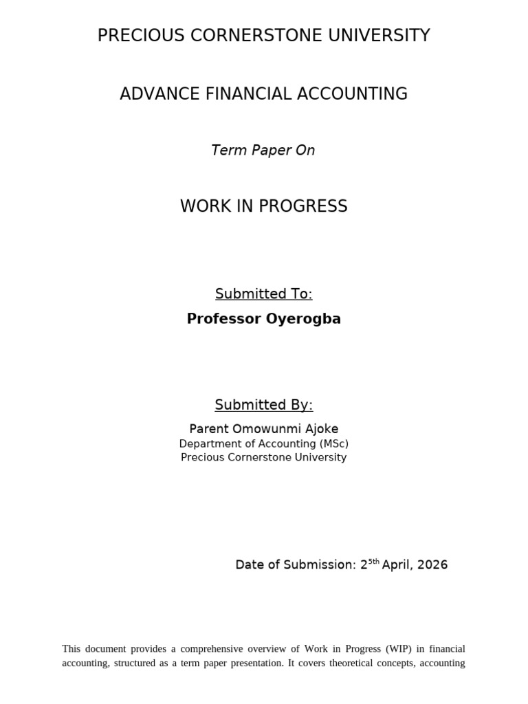 Corrected Work in Progress | PDF | Cost Of Goods Sold | Inventory