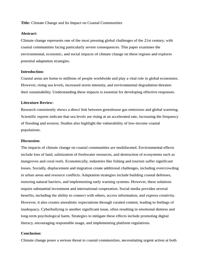 Climate Change and Its Impact on Coastal Communities | PDF | Climate ...