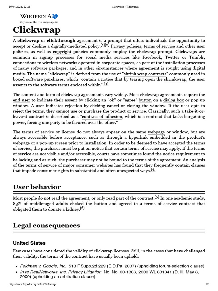 Clickwrap - Wikipedia | PDF | Business Law | Consent