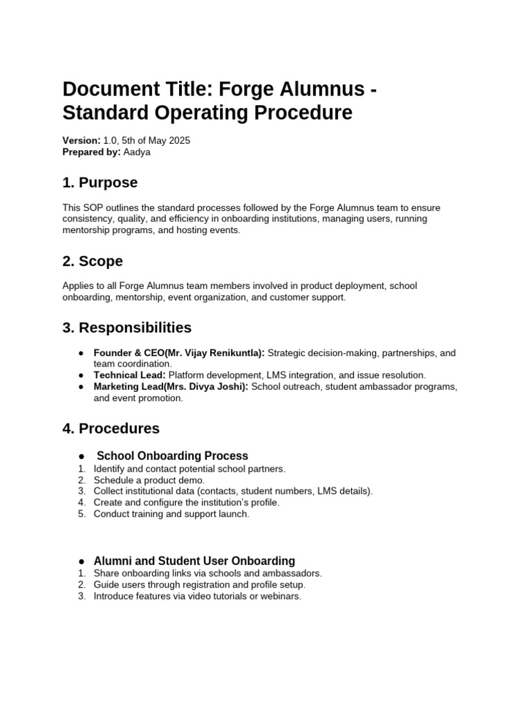 Standard Operating Procedure | PDF | Mentorship | Information Technology