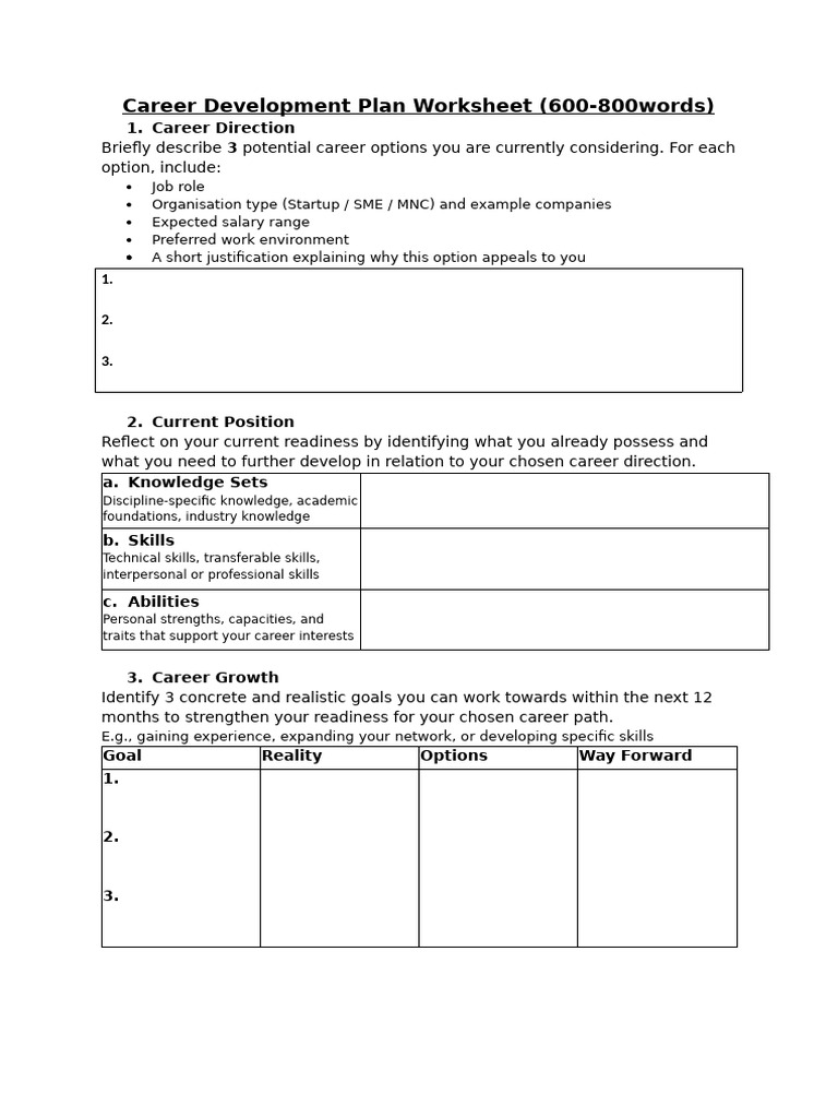 ASG - Career Development Plan Worksheet | PDF