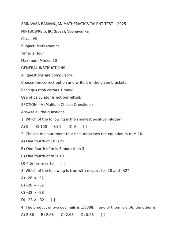 Mathematics Question Paper | PDF | Rectangle | Elementary Geometry