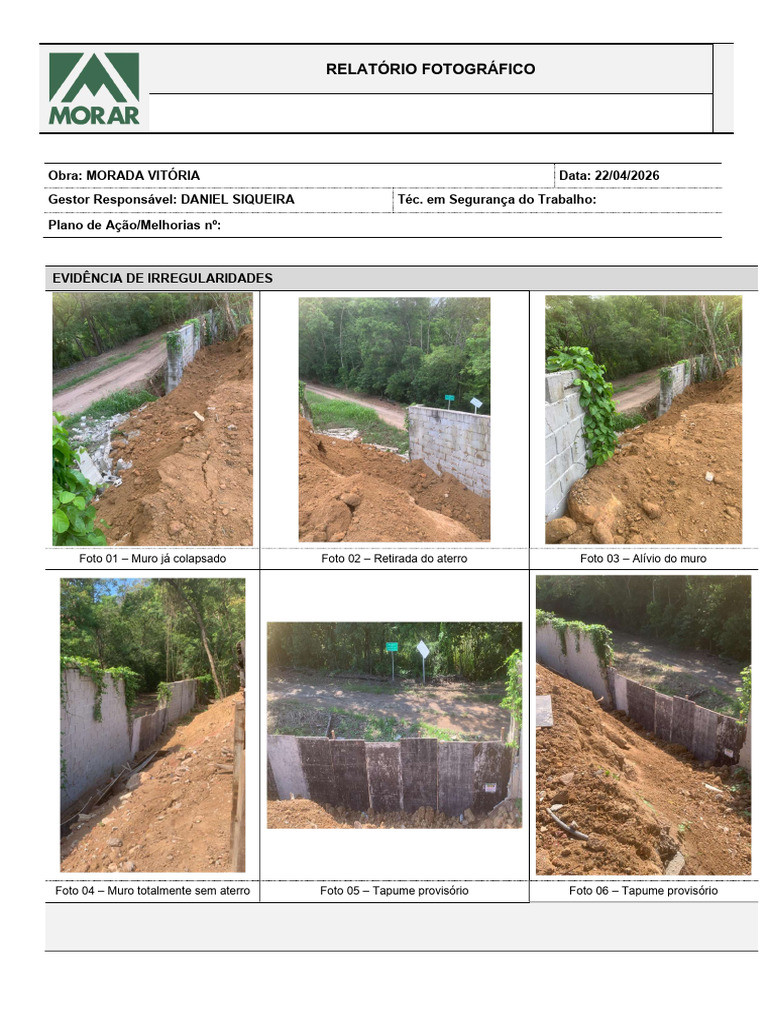 Relatório Fotográfico - Muro Limítrofe Vale | PDF