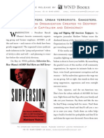 Press release for Subversion Inc., by Matthew Vadum (WND Books, 2011)